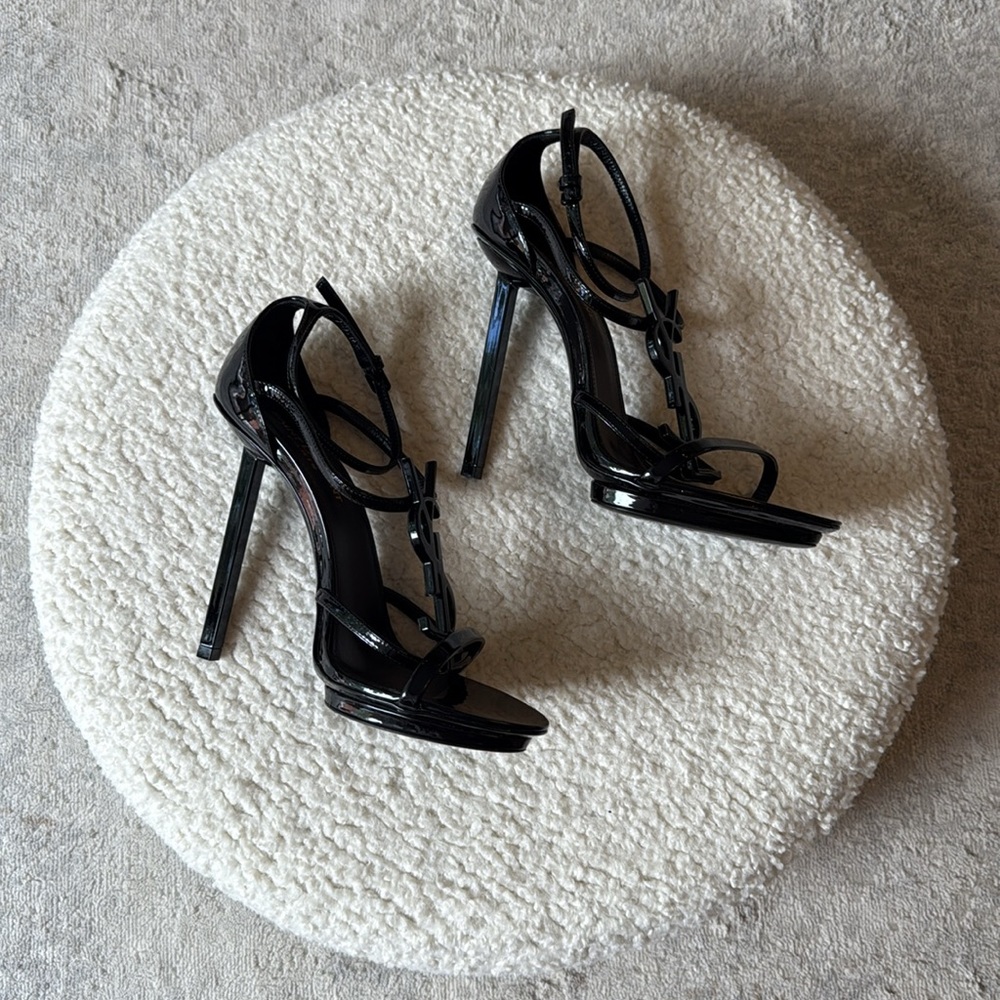 Saint Laurent Glossy Black Cassandra YSL Logo Sandal (Women) - Picture 6 of 8